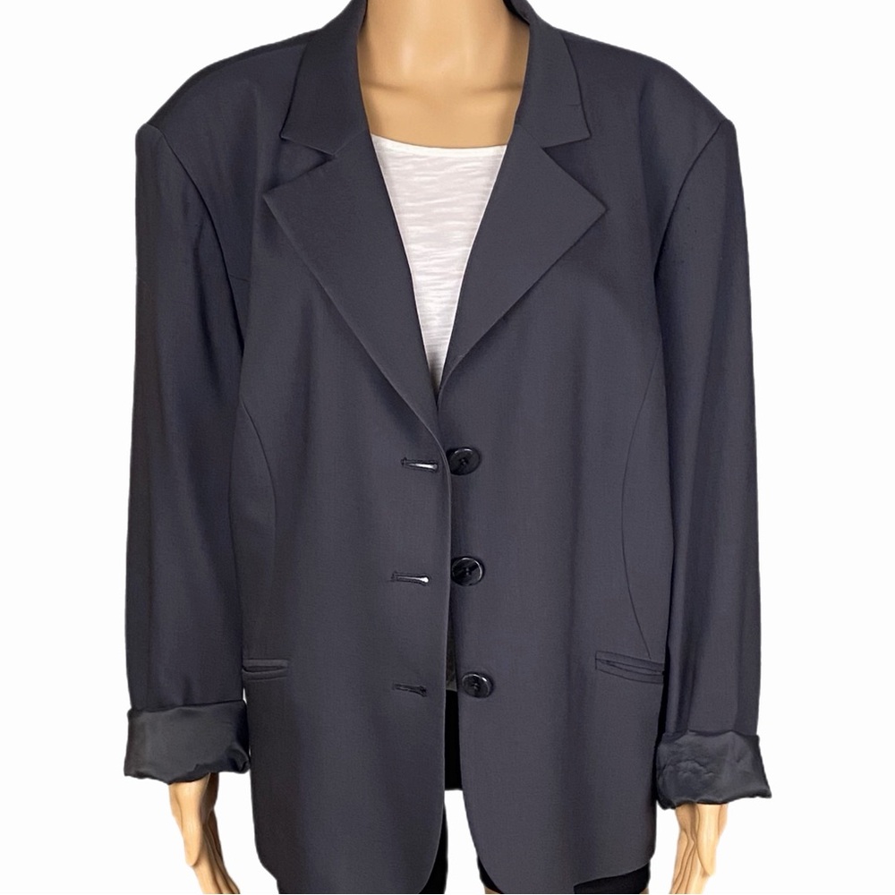 TALBOTS WOMAN dark grey wool 3-button blazer with front welt pockets Size 20W - Picture 2 of 13